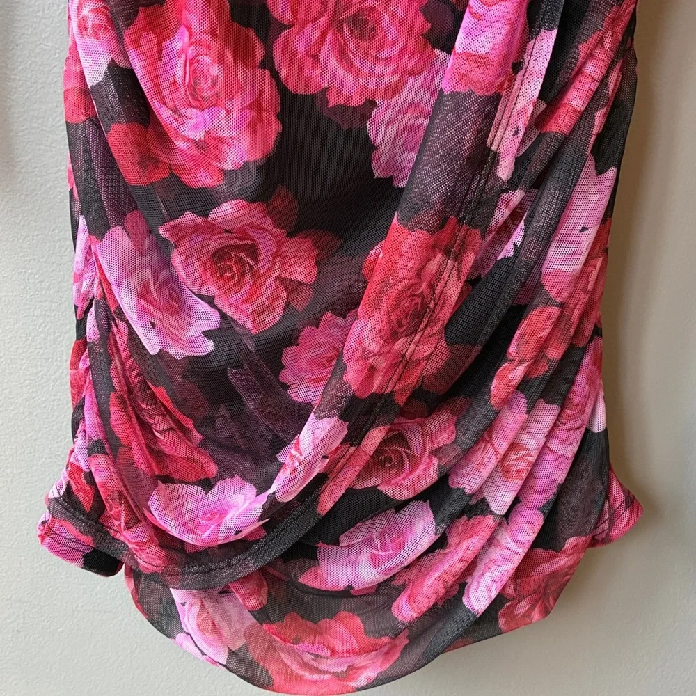 City Triangles Black Pink Floral Long Sleeve Mini Dress, XL - Picture 4 of 8